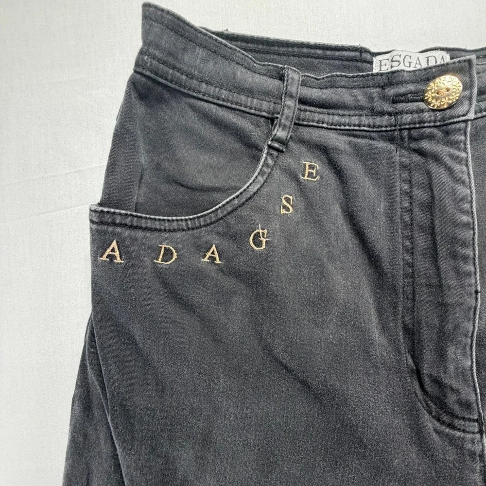 ESGADA Black Denim Jeans Embroidered Logo Duck Detail Women's EUR 40 US 4‎